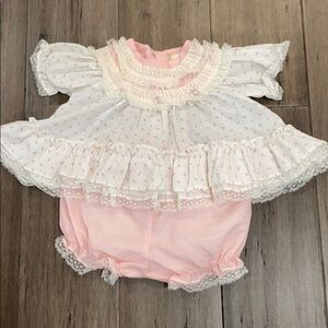 Pink Lace-Trim Baby Dress Set